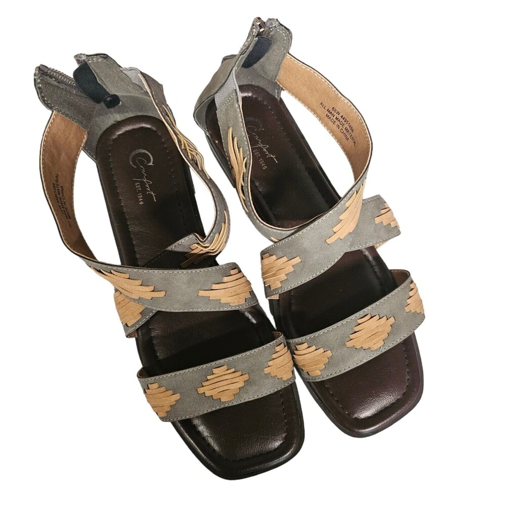 Southwest Aztec Vegan Leather Zip Back Sandals 8.5W Cato C Comfort